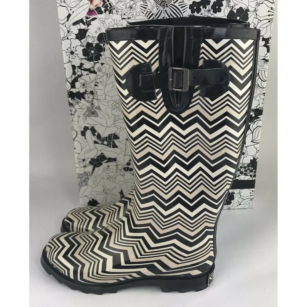 CL By‎ Laundry Chevron Rain Boots Black Beige Size